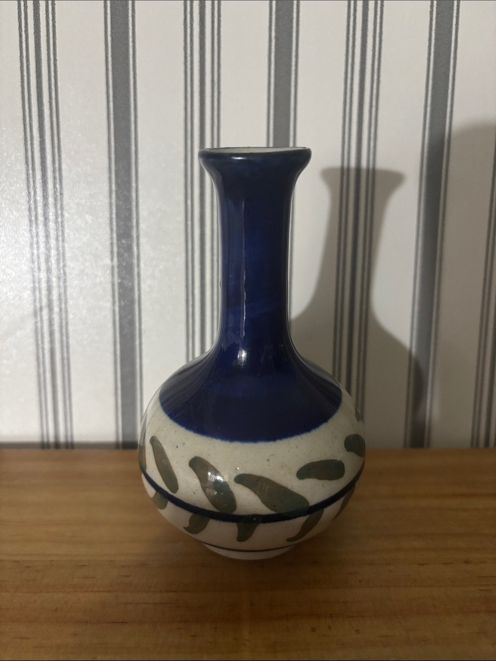 Vintage handpainted Blue and White Ceramic Bud Vase